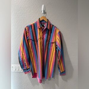 Vintage‎ Wrangler Striped Brushpopper Rodeo Western Shirt 16-34